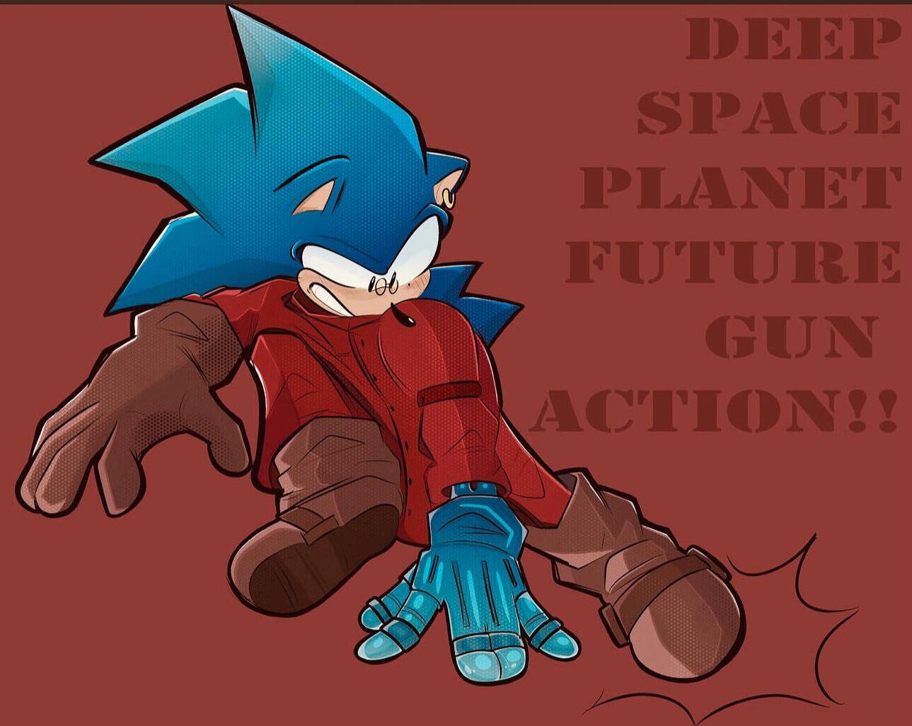 *"Deep Space Planet Future Gun Action - Sonic the Hedgehog x Trigun" (2023), Digital drawing | Trigun, Sonic