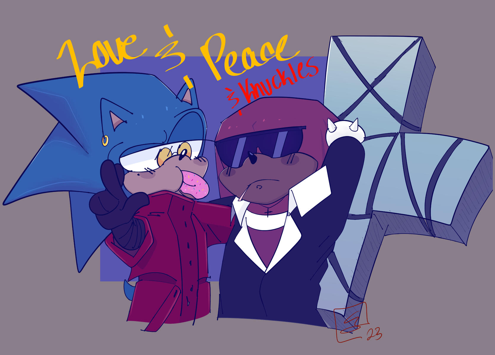 *"Love & Peace & Knuckles" (2023), Digital drawing | Trigun, Sonic